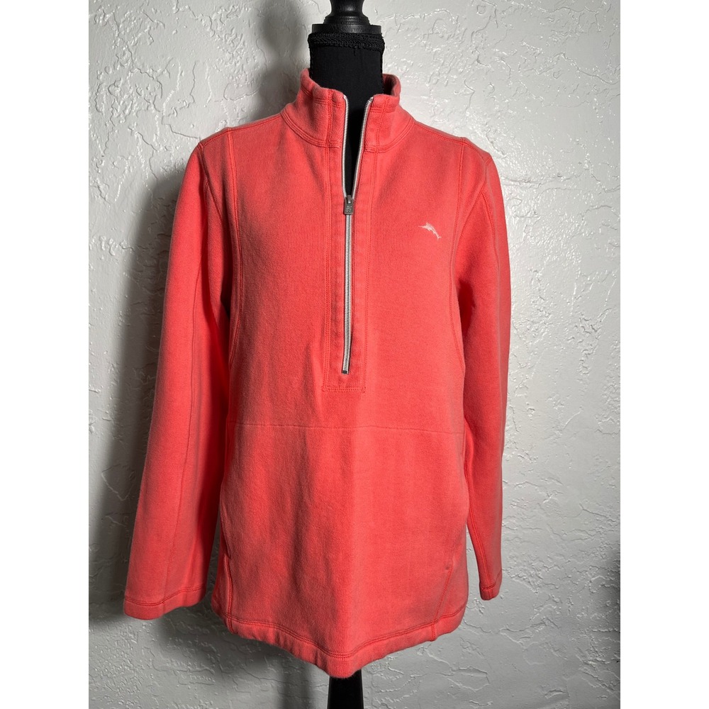 Tommy Bahama Women's Large Coral Quarter Zip Pullover Sweatshirt Cotton Stretch